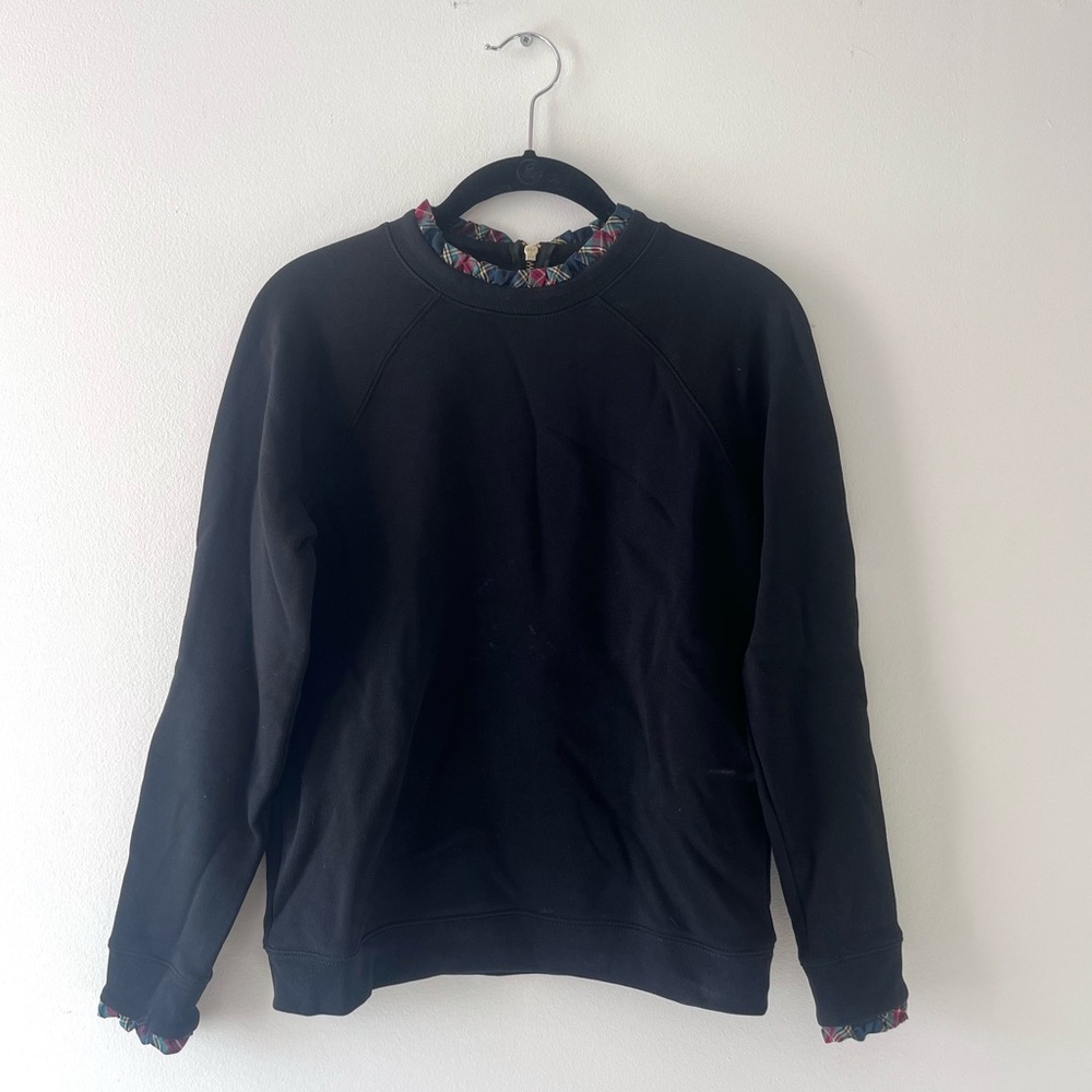 J. Crew Mercantile Black Plaid Ruffle Trim Crewneck